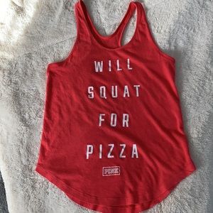 PINK Workout Tank XS Red/Coral Top “... for Pizza”